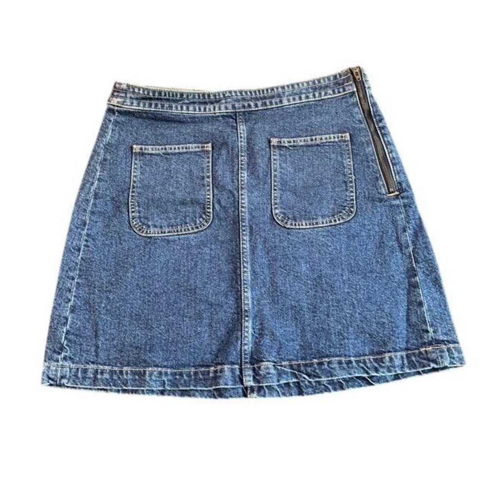 LOFT Denim Mini Skirt Dark Wash Side‎ Zip Front Patch Pockets Size 6